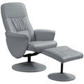 Swivel Recliner Chair Footstool PU Leather Armchair Light Grey Living Room Stool