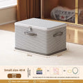 Lockable Foldable Storage Box for Clothes, Blankets & Toys – Grey & White Stripe