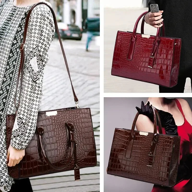 Luxury Crocodile Pattern Women's Handbag - Large Tote Bag Leather Shoulder Bag