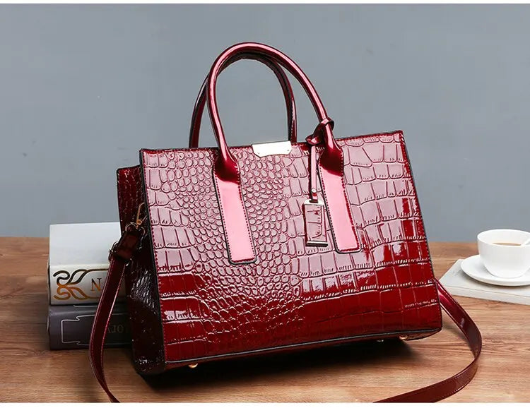 Luxury Crocodile Pattern Women's Handbag - Large Tote Bag Leather Shoulder Bag