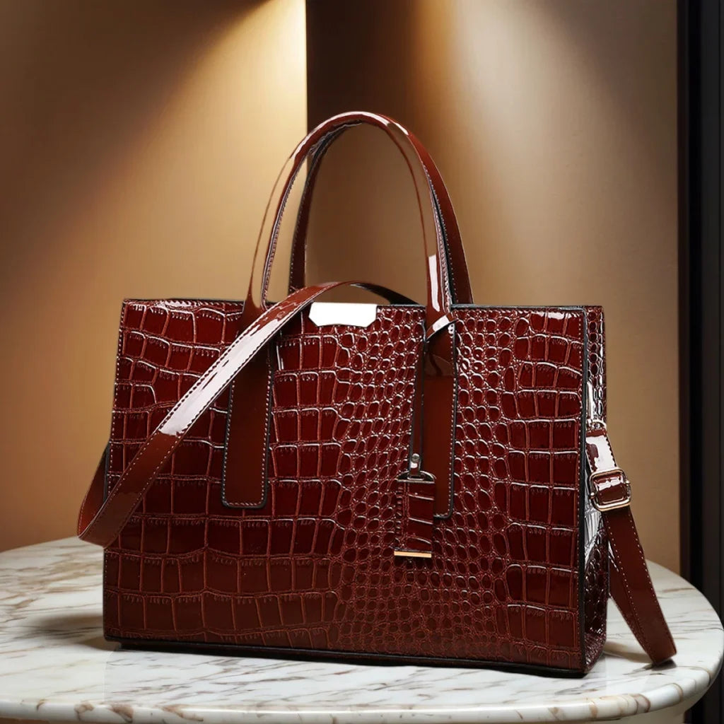 Luxury Crocodile Pattern Women's Handbag - Large Tote Bag Leather Shoulder Bag
