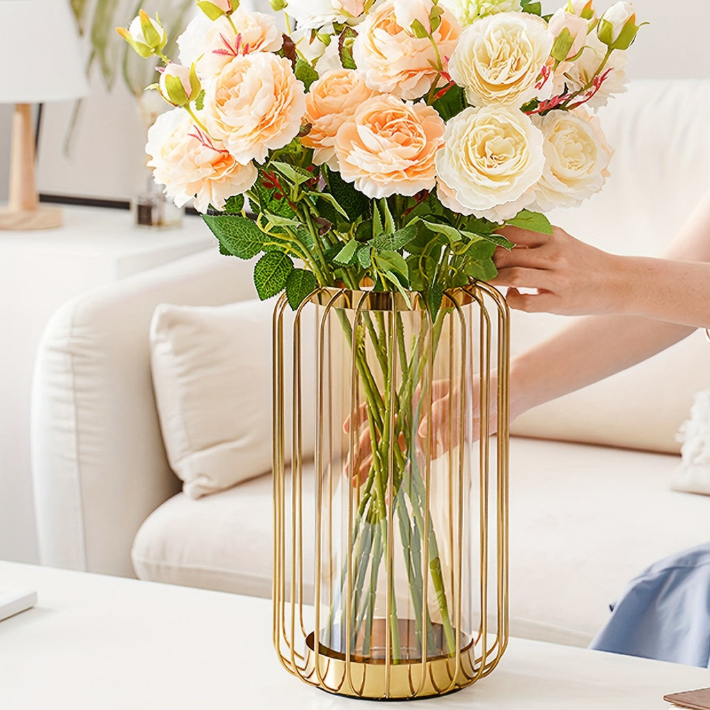 Creative Luxury Metal & Glass Vase - Iron Art Dining Table Centrepiece, Flower Ornament for Home