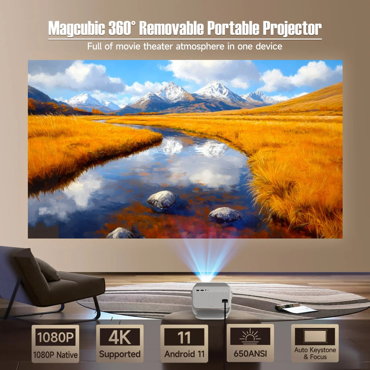 Magcubic 4K Android FHD 1080P Native Projector - Bluetooth Wifi Home Cinema