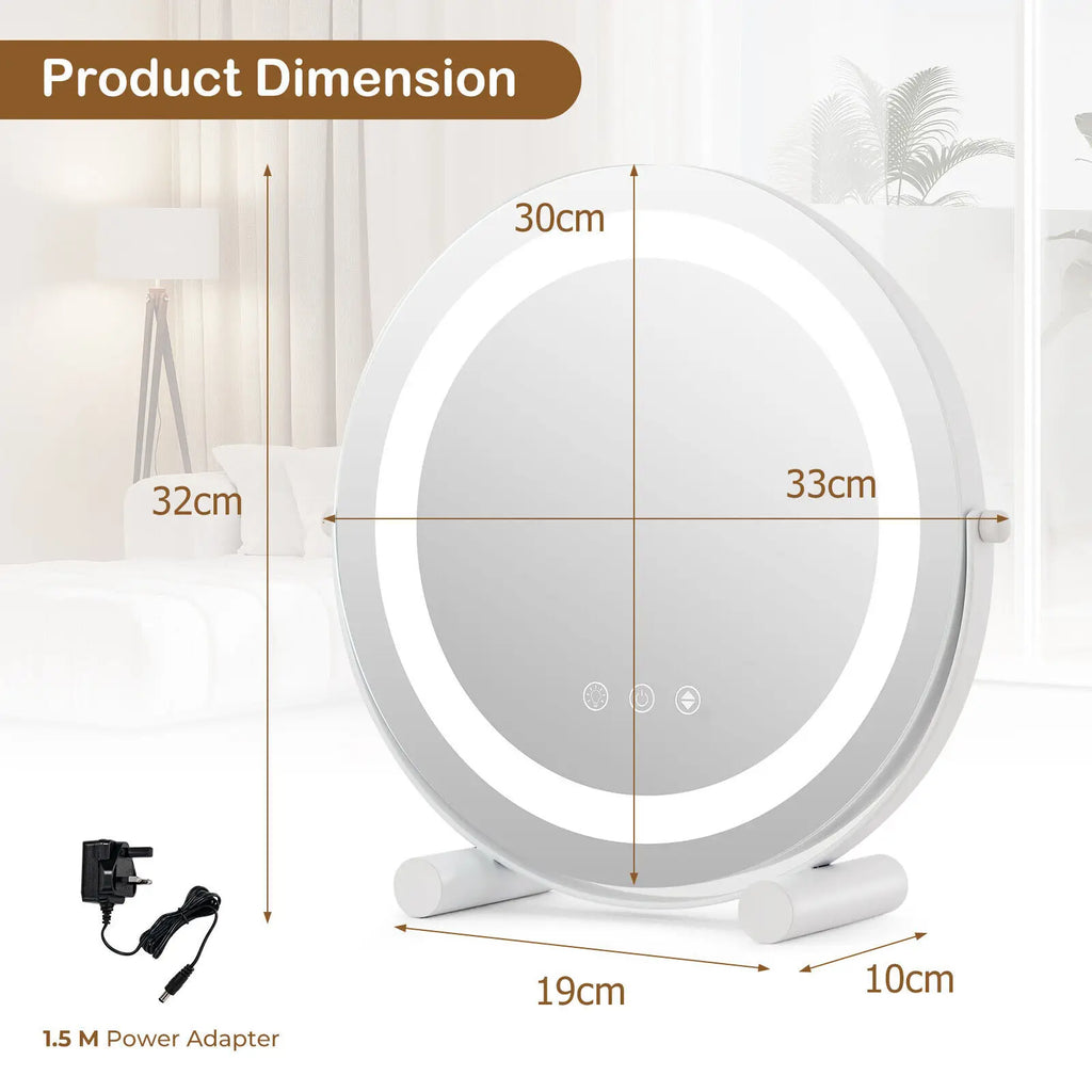 Makeup Vanity Mirror 3 Colour Dimmable LED Touch Screen 360° White with Stand