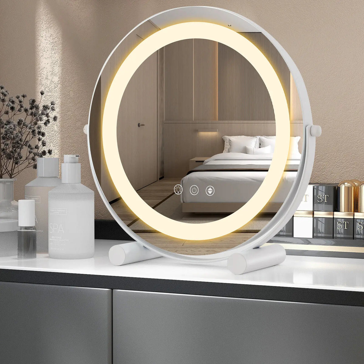 Makeup Vanity Mirror 3 Colour Dimmable LED Touch Screen 360° White with Stand