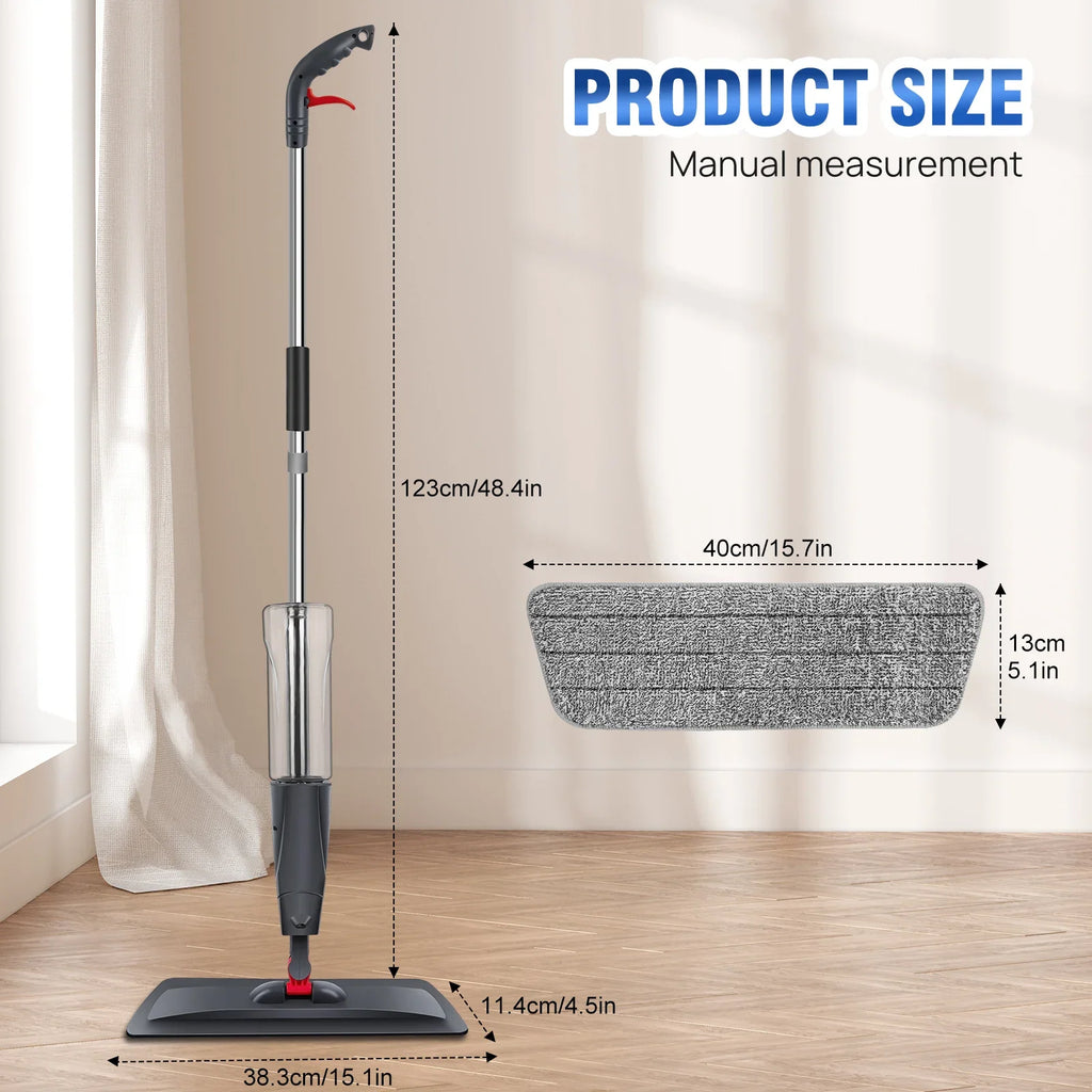 Spray Mop 700ML Microfibre Floor Cleaner 360° Spin Wet & Dry Flat Cleaning Brush