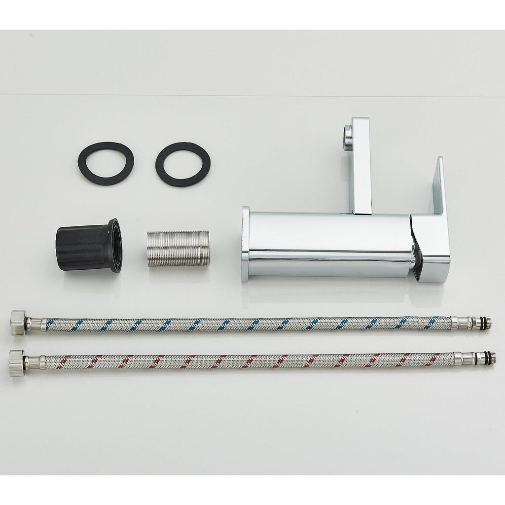 Modern Chrome Basin Mixer Tap Single Lever Taps Bathroom Sink Faucet With Hoses