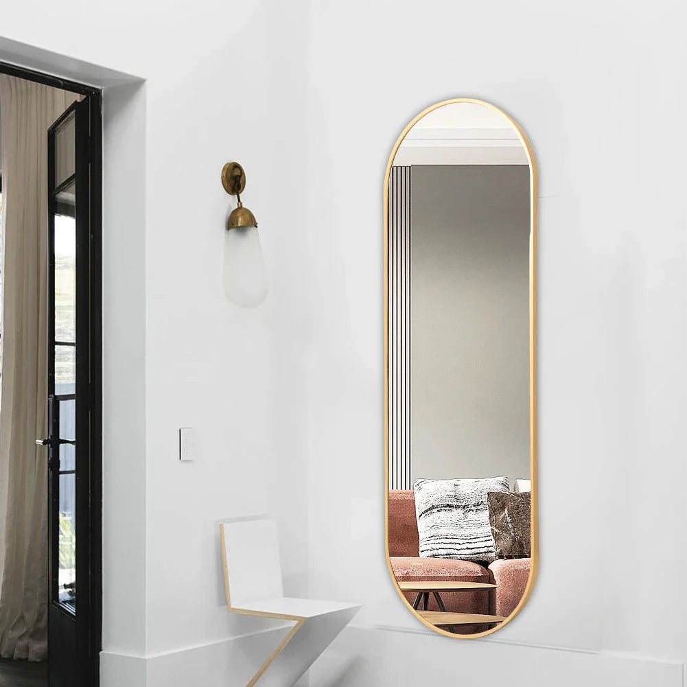 Modern Oval Full Length Wall Mirror Gold Metal Frame - Bathroom Bedroom Hallway