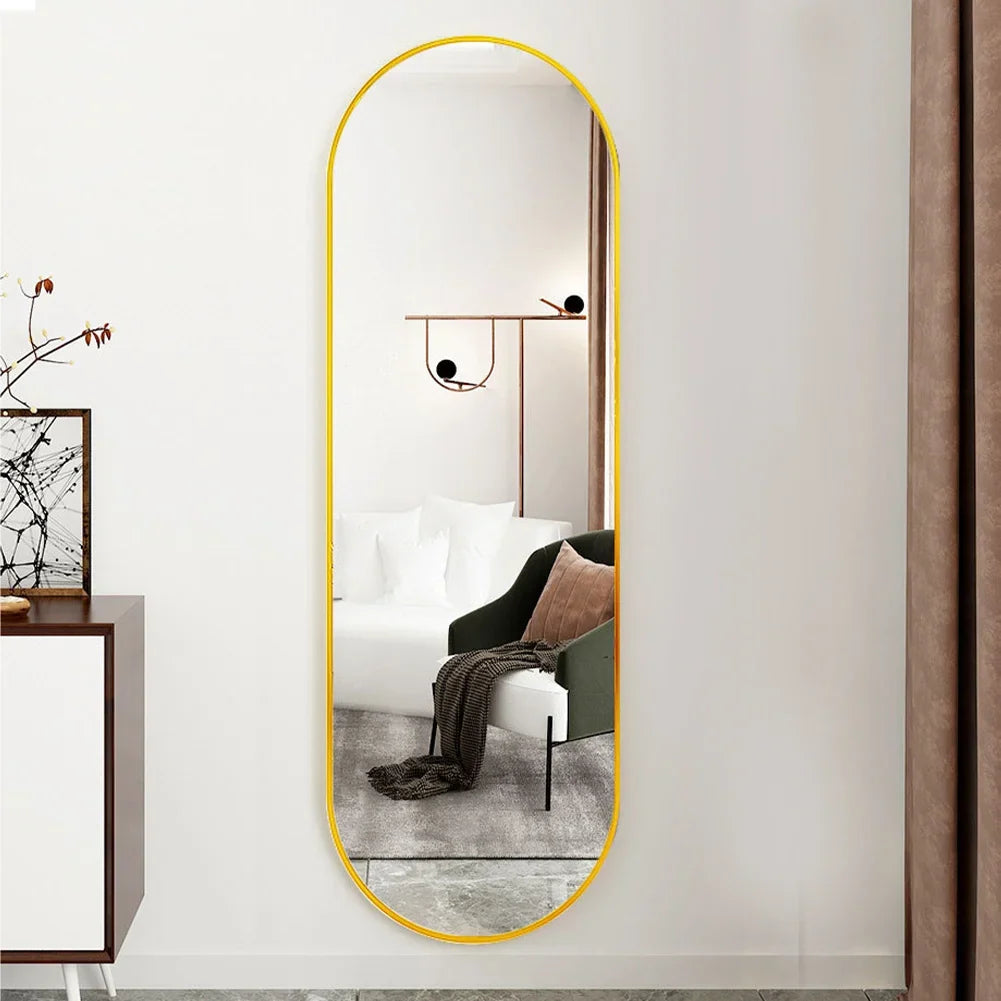 Modern Oval Full Length Wall Mirror Gold Metal Frame - Bathroom Bedroom Hallway