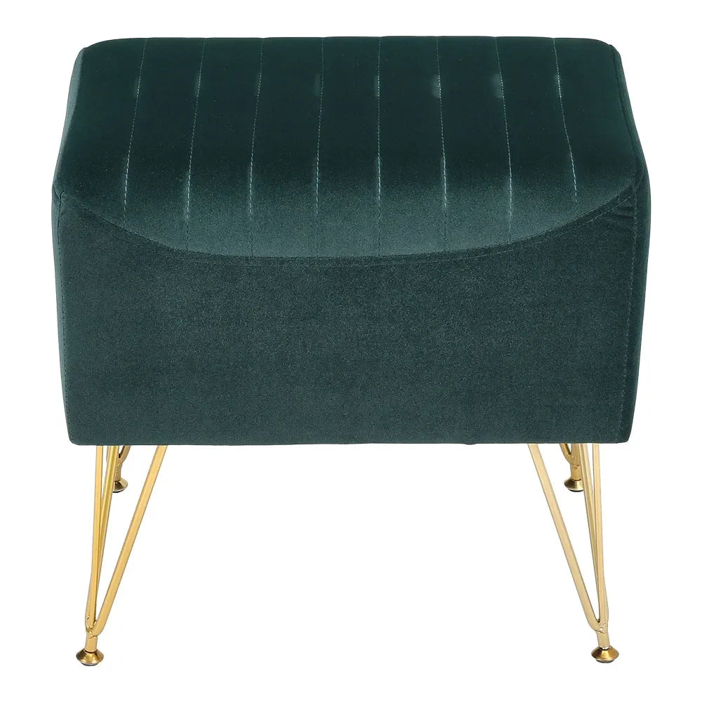 Modern Velvet Cushioned Footstool with Metal Legs - Home & Makeup Stool