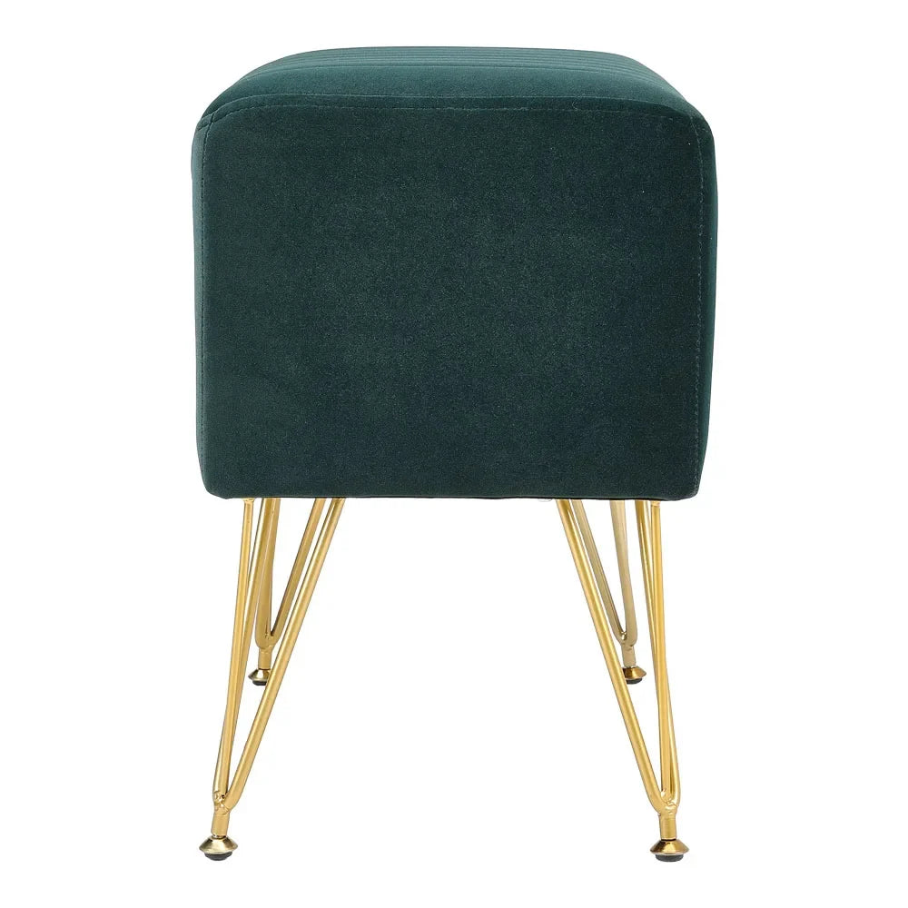 Modern Velvet Cushioned Footstool with Metal Legs - Home & Makeup Stool