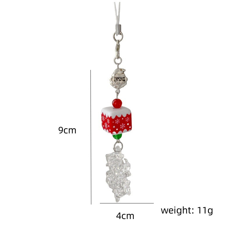 Christmas Beaded Mobile Phone Lanyard Christmas Cute School Bag Hanging Keychain Snowflake Pendant