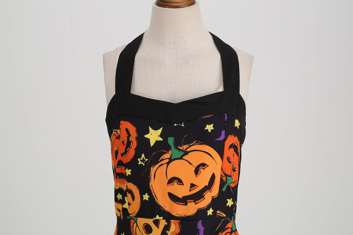 Factory direct supply 2024 Halloween new Hepburn style high waist slim hanging neck large swing long retro dress