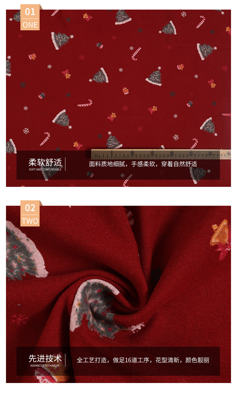 In-Stock Pure Cotton Water-Based Printing Fabric Plain Christmas Tree Floral Fabric Autumn and Winter Casual Pants Cotton Clothing Lining Fabric