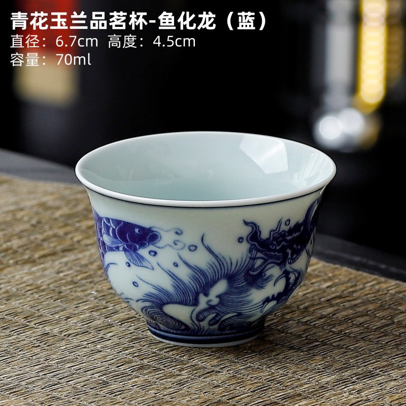 Yuerui Ceramic New Blue and Flower Tea Cup Underglaze Color Retro Yulan Cup Bowl of Kung Fu Tea Zen Tea Master Cup