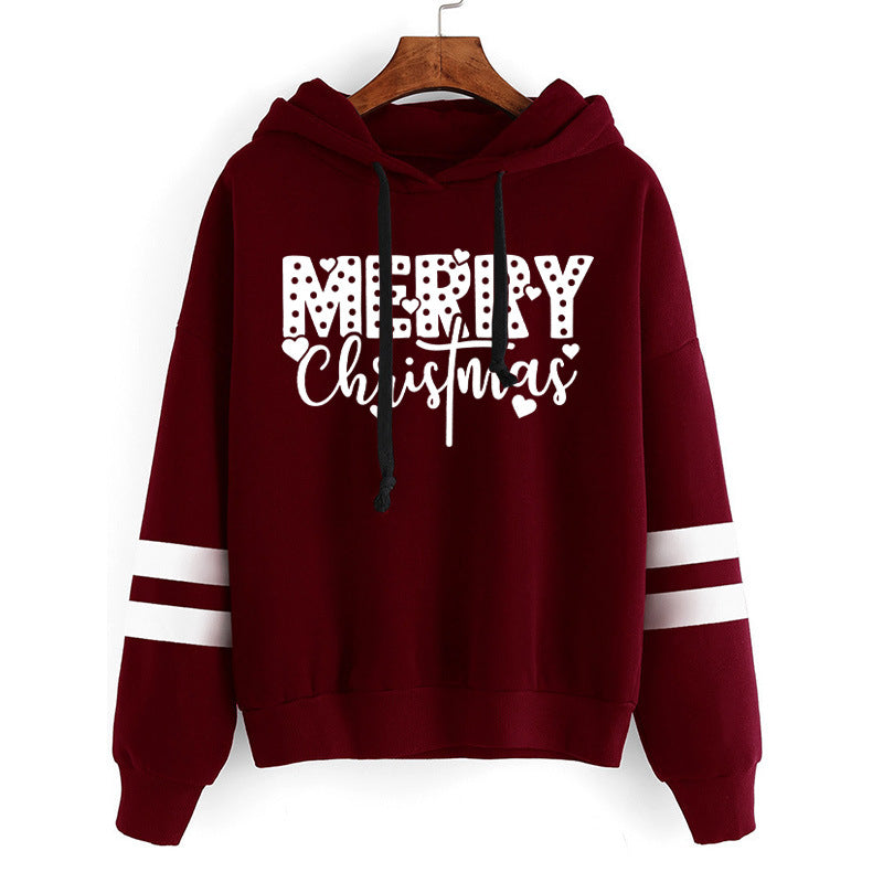 Foreign trade cross-border supply Christmas merry Christmas printed striped parallel bars hoodie men's and women's European size