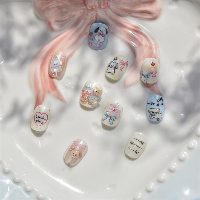 Cute Pet Graffiti Nail Art Stickers Embossed 3D Stereo 5D Cute Little Panda Cat Dog Nail Sticker Decoration