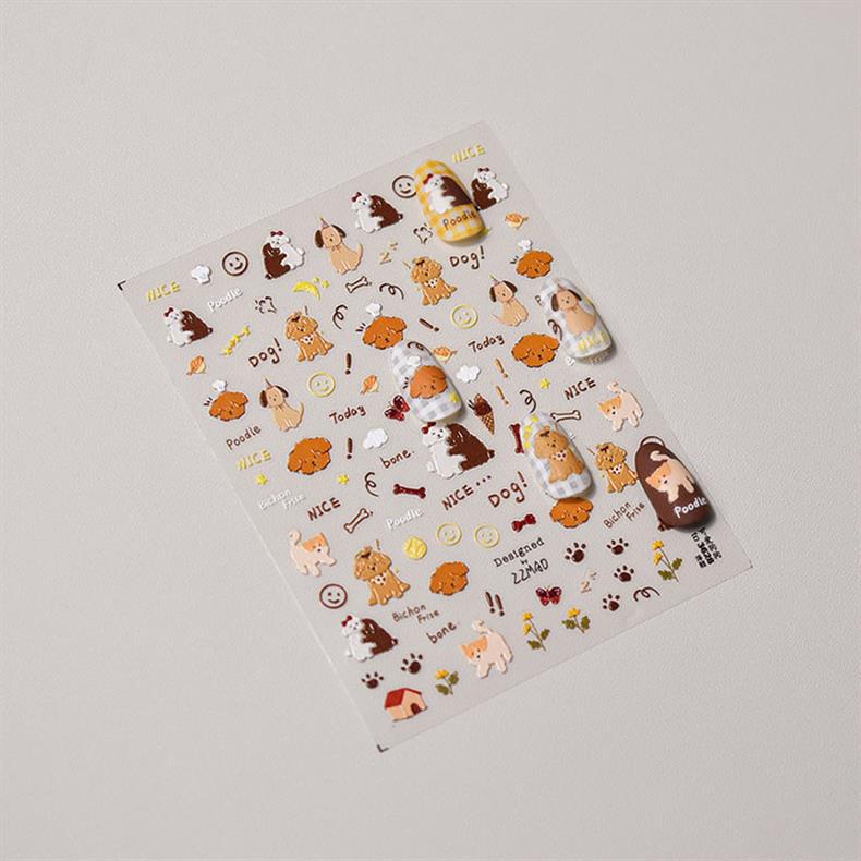 Cute Puppy Bear Nail Art Sticker Tomoni Embossed Adhesive 5D Cute Pet Nail Sticker Nail Art Decoration