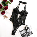 Europe and the United States cross-border supply nightclub hot girl PU leather mesh stitching strap waist backless sexy jumpsuit women's in stock