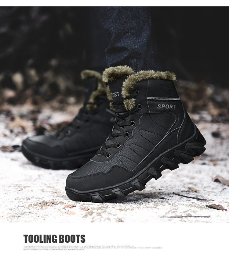 Cross-Border Winter New Cotton Shoes Men's Fur Integrated Snow Boots Outdoor Sports Hiking Boots Fleece-Lined Warm Men's Shoes 47