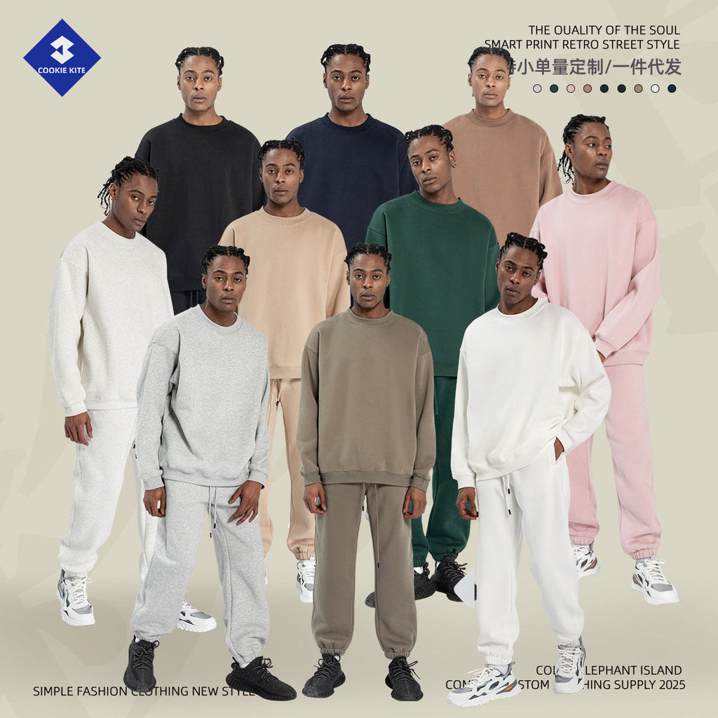 Cai Xiang Island Men's Clothing | Autumn and Winter 350g Dopamine Fleece Oversized Loose Trendy Brand Men's Sweatshirt and Pants Set