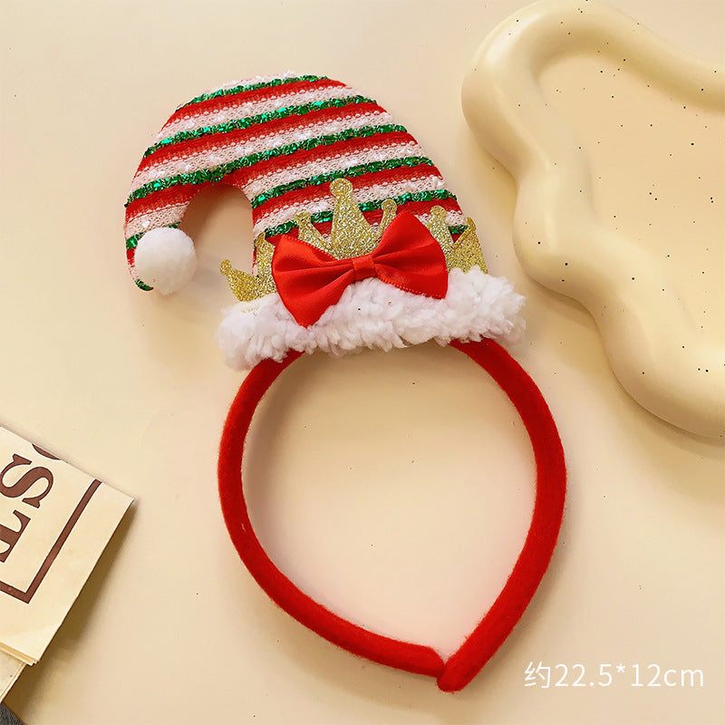 Christmas antler headband female Christmas hairpin headdress holiday dress up gift big bow headband hair accessories headdress