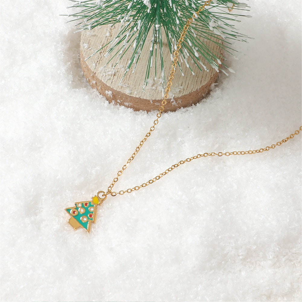 Justop European and American Cross-Border Christmas Tree Necklace Snowman Candy Pendant Christmas Eve Christmas Elk Necklace Jewelry