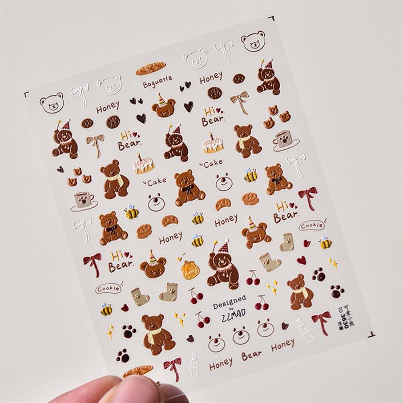 Cute Puppy Bear Nail Art Sticker Tomoni Embossed Adhesive 5D Cute Pet Nail Sticker Nail Art Decoration