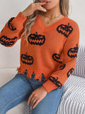 Real Shot of Autumn and Winter European and American Halloween Contrasting Pumpkin Cut Long-Sleeved Pullover Sweater Amazon Cross-Border Women's Clothing