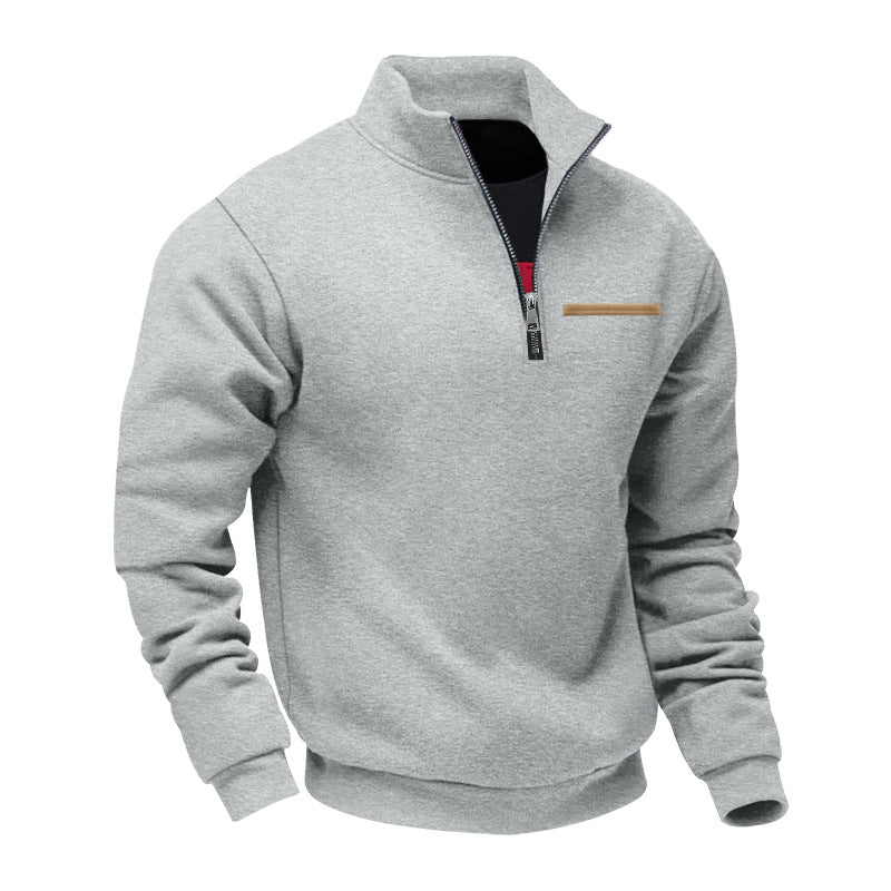Cross-Border American Style Autumn and Winter Heavyweight Fleece Long-Sleeve Men's Sweatshirt with Half-Zip, Loose Fit, Stand Collar, Pullover Men's Sweatshirt