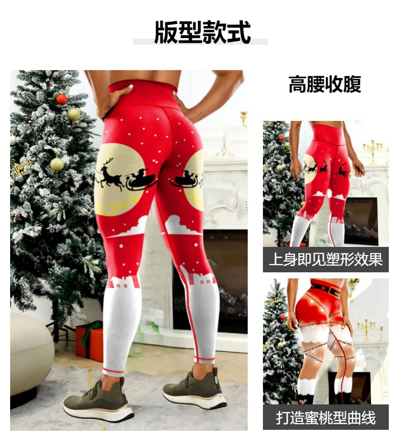 Cross-border Europe and the United States Christmas printing comfortable yoga pants hip outdoor sports fitness running yoga clothing wholesale