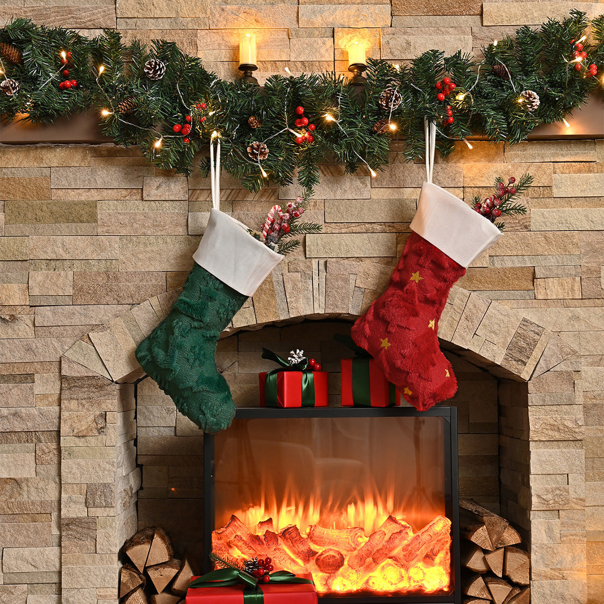 Temu Spot Delivery Cross-Border Christmas Socks European and American Christmas Holiday Decoration Socks Embroidered Plush Socks Source Factory