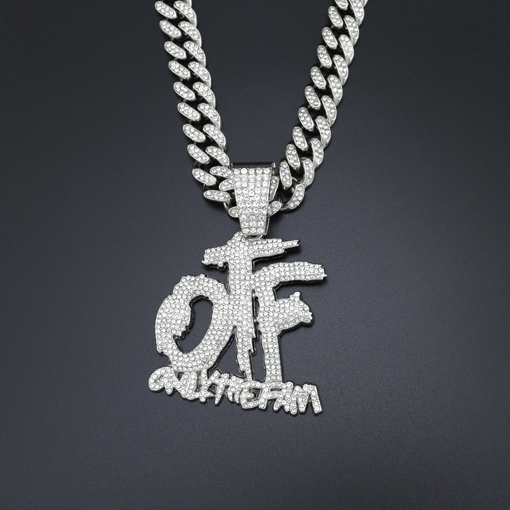 European and American Tide Diamond-encrusted Shiny OTF Letter Necklace for Men and Women hiphop Hip Hop Street Disco Pendant Cross-border New Product