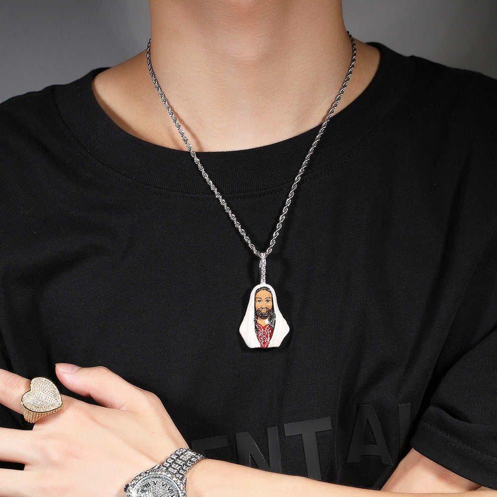 European and American New Products Copper Material Enamel Men's Avatar Personalized Hip-Hop Pendant Necklace Trendy Accessories Jewelry Wholesale