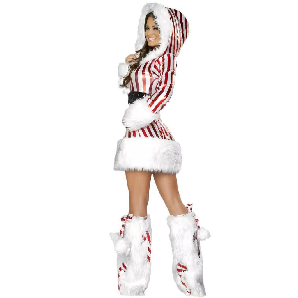 Christmas Costume Nightclub Party Hotel Ds Gogo Performance Costume Red and White Stripesd Photography Photo Costume with Foot Covers