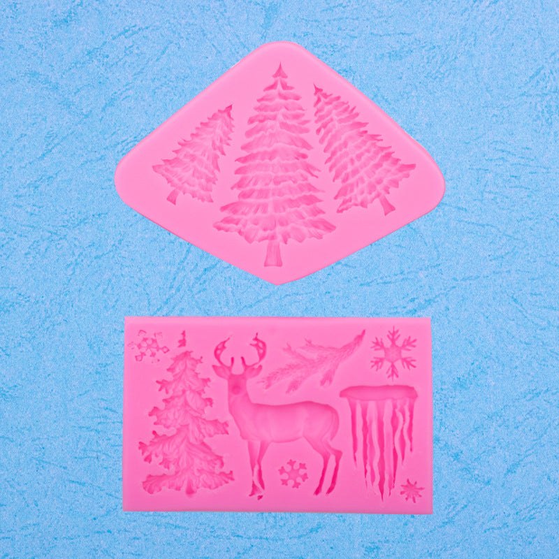 Christmas Theme Elk Snowflake Icicle Christmas Tree Shape Silicone Mold Creative Baking Fondant Cake Decoration