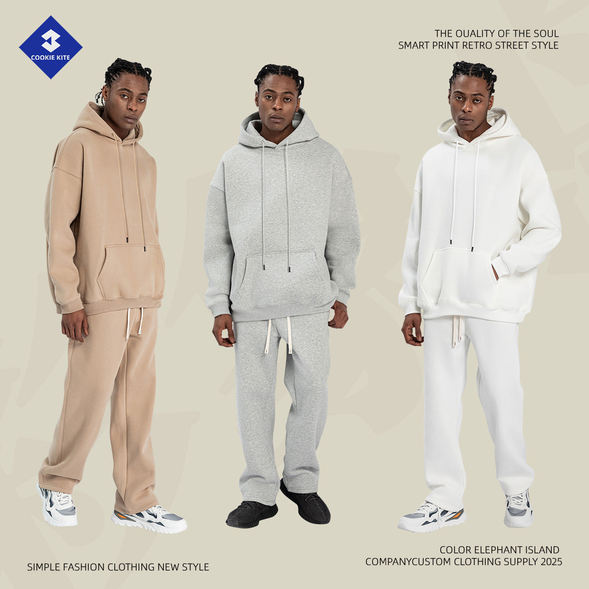 Cai Xiang Island Men's Clothing | Autumn and Winter Cross-Border American-Style Fleece Hoodie Men's Street Fashion Hooded Sweatshirt with Drawstring