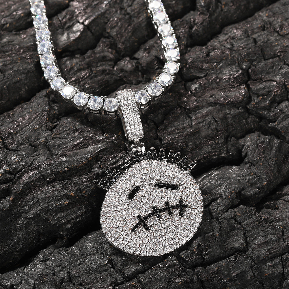 Gu Meng New Product Small Prickly Head Cartoon Hip Hop Men's Necklace Pendant European and American Street Fashion Brand Zircon Pendant