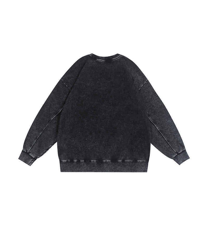350g American Washed Retro Round Neck Sweatshirt Cross-Border Large Size Terry Drop Shoulder Distressed Pullover Washed Sweatshirt for Men