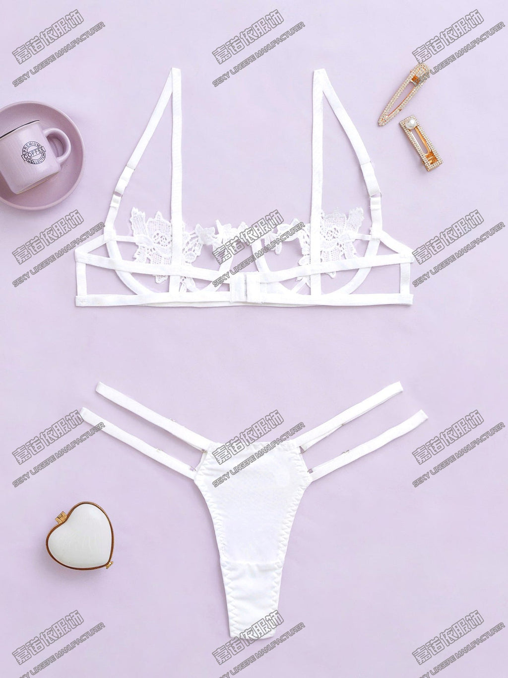Sexy Underwear Lace Embroidery Hollow Pattern European and American Sexy Two-piece Set Cross-border Sale Supply Exclusive