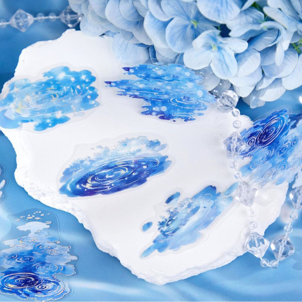 Light-Picking Bronzing Wave Handbook Stickers Natural Water Series Pet Material DIY Decorative Collage Stickers Cross-Border