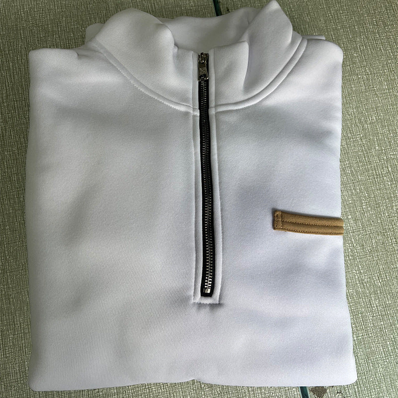 Cross-Border American Style Autumn and Winter Heavyweight Fleece Long-Sleeve Men's Sweatshirt with Half-Zip, Loose Fit, Stand Collar, Pullover Men's Sweatshirt