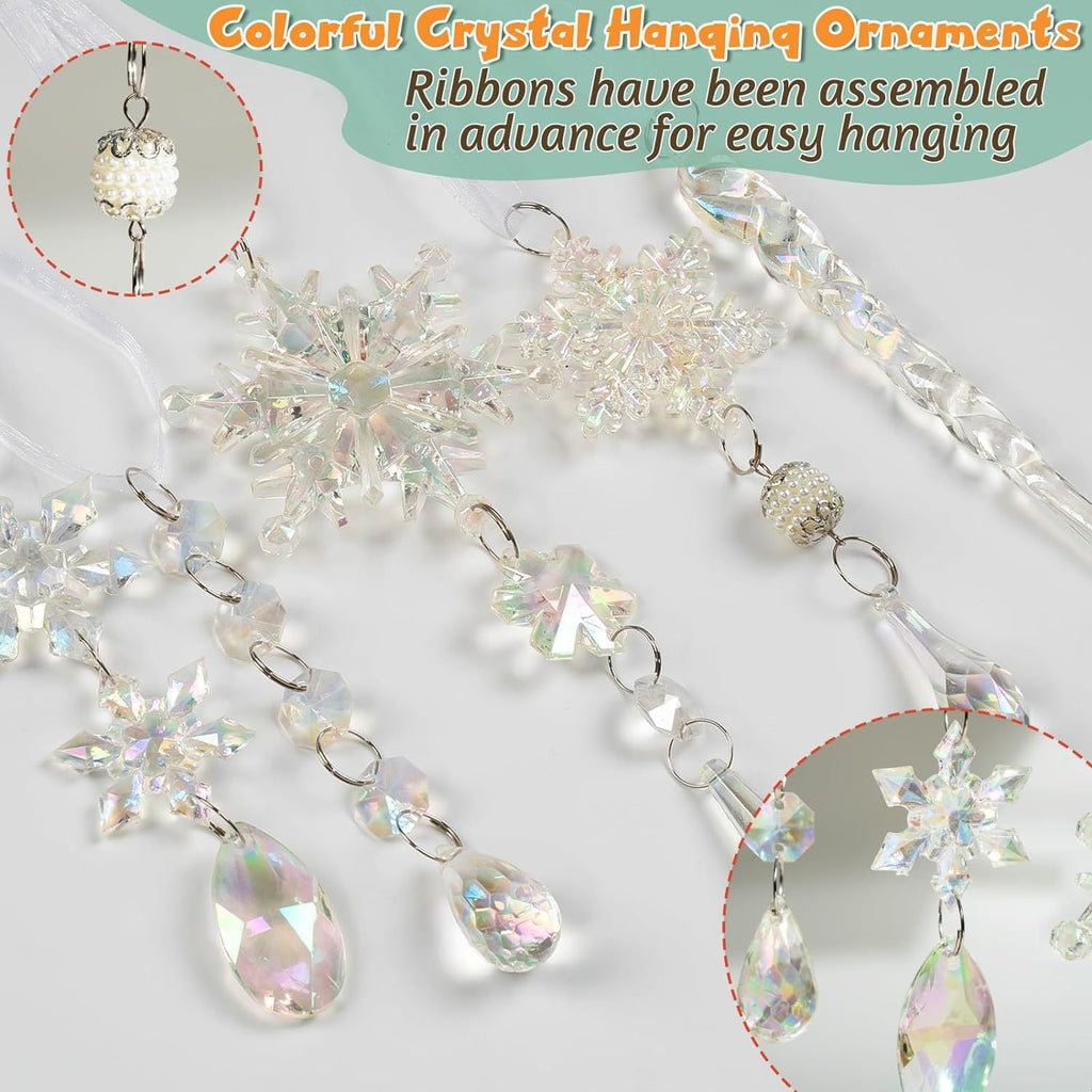 18Pcs Christmas Tree Decoration Crystal Christmas Decorations Hanging Acrylic Snowflakes and Icicles Christmas Tree Pendants