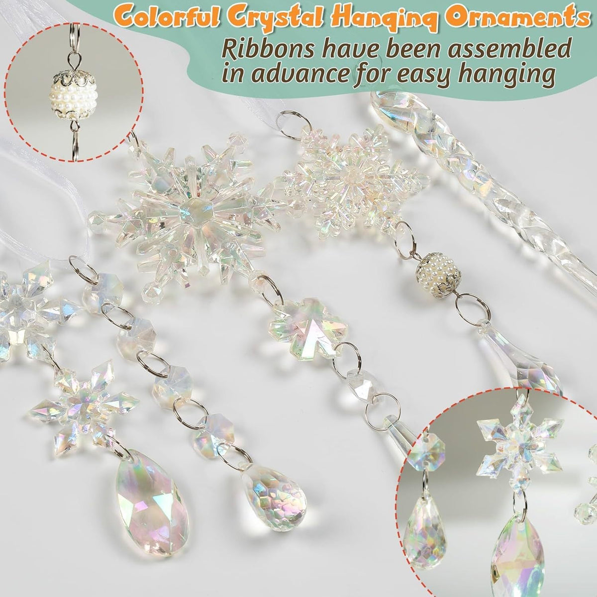 18Pcs Christmas Tree Decoration Crystal Christmas Decorations Hanging Acrylic Snowflakes and Icicles Christmas Tree Pendants