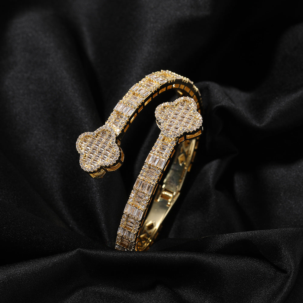 European and American copper inlaid zircon four-leaf clover bracelet high-end sense new ins style niche hip-hop bracelet fashion accessories