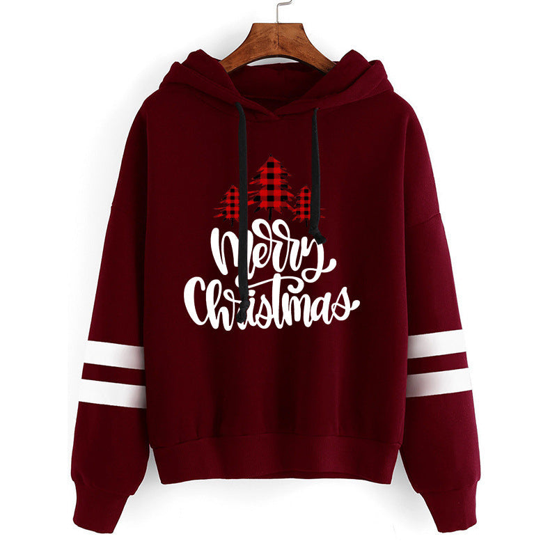 Christmas Red Plaid Christmas Tree Merry Christmas Print Parallel Bars Striped Sweat Autumn and Winter Europe and America