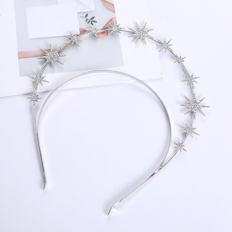 European and American Personalized Baroque Style Sun Moon Star Earrings Double-Layered Six-Pointed Star Headband with Diamonds and Shiny Decorations