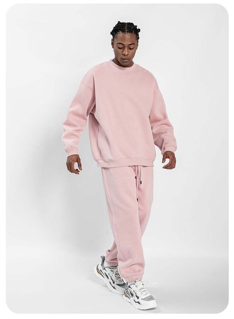 Cai Xiang Island Men's Clothing | Autumn and Winter 350g Dopamine Fleece Oversized Loose Trendy Brand Men's Sweatshirt and Pants Set