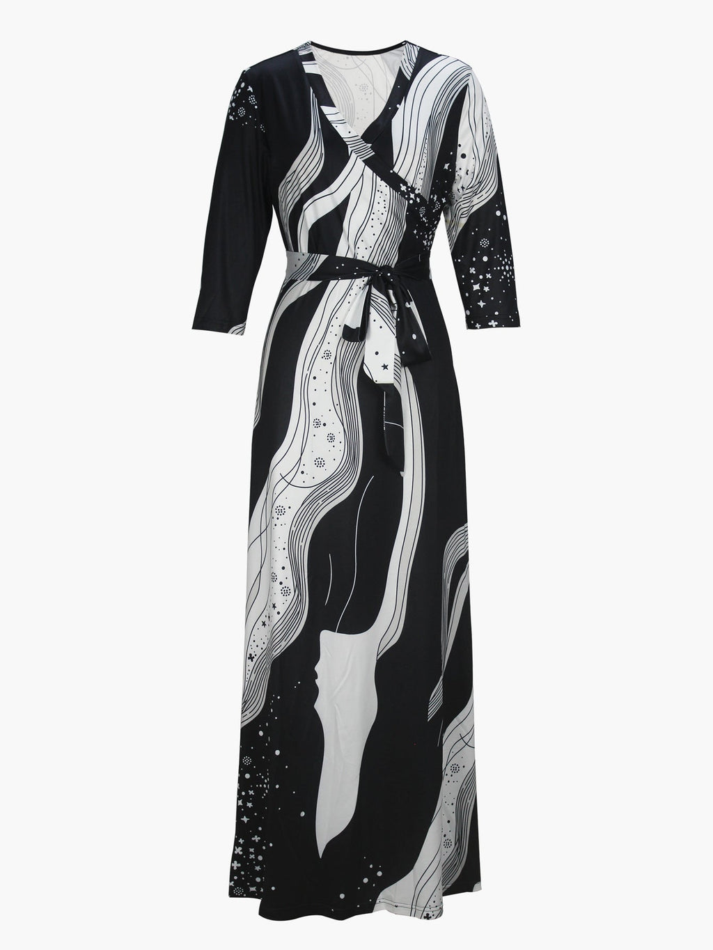 Cross-border Amazon Europe and the United States for Spring, Summer and Autumn Women's Fashion Elegant V-neck Middle Sleeve Casual Long dress