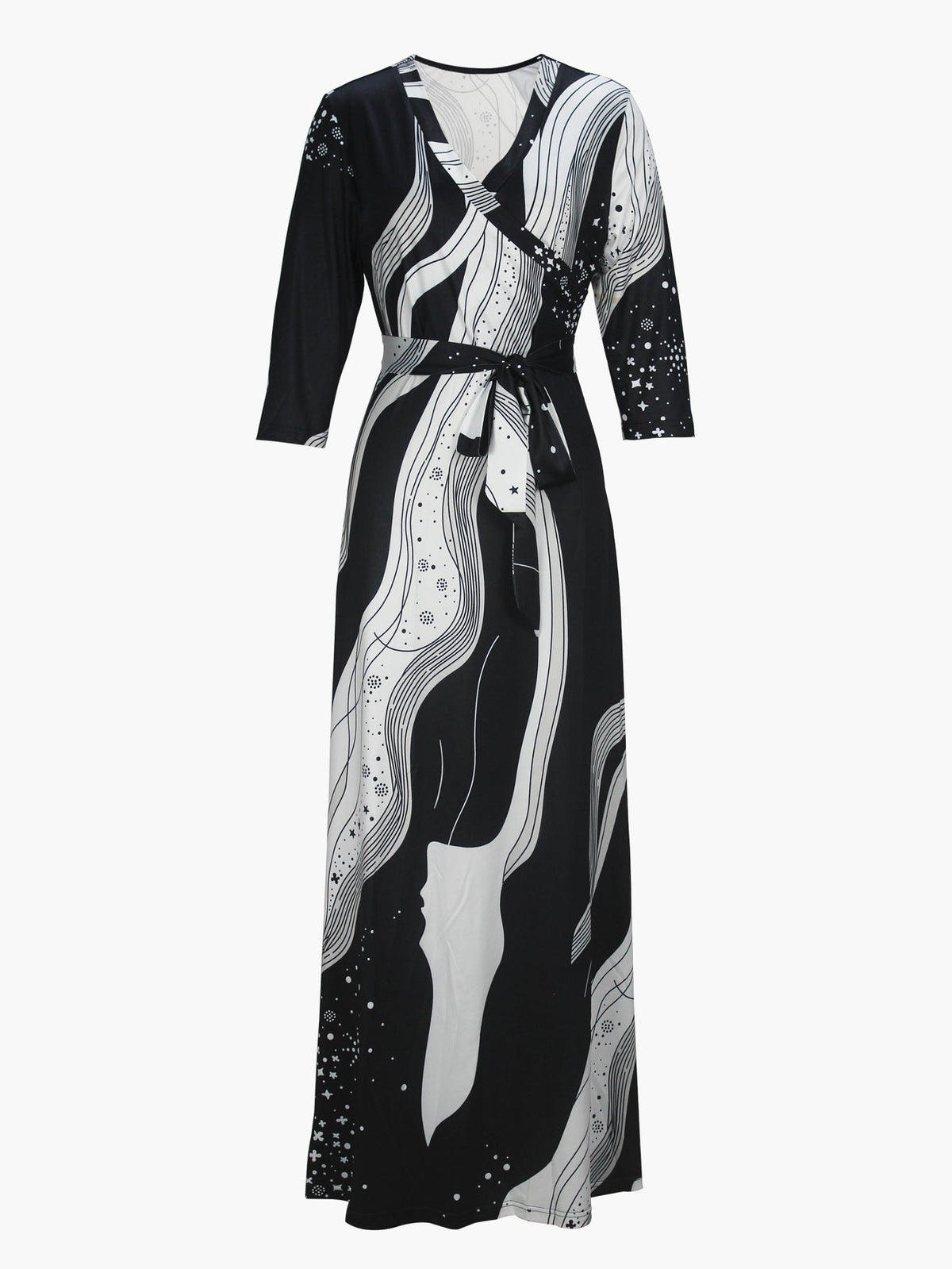 Cross-border Amazon Europe and the United States for Spring, Summer and Autumn Women's Fashion Elegant V-neck Middle Sleeve Casual Long dress